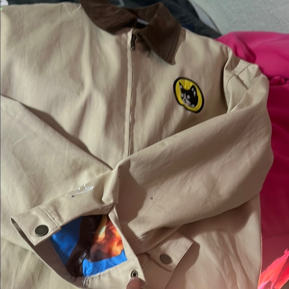 Golf Wang Cream and Brown Raincoat with Logo and Zipper Closure